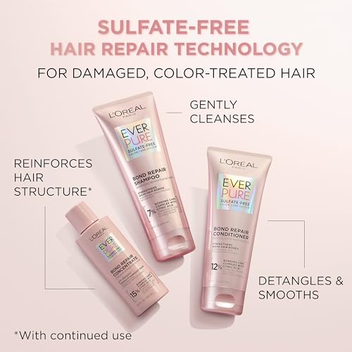 L'Oreal Paris Sulfate Free Bond Repair Pre Shampoo Treatment, Hair Repair for Colored, Bleached or Damaged Hair, EverPure, 5.1 Fl Oz