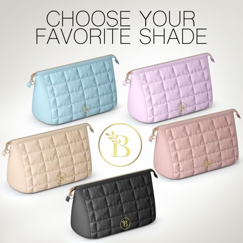 BLOOMORA Quilted Makeup Bag with Wide-Open Top & 3 Pockets