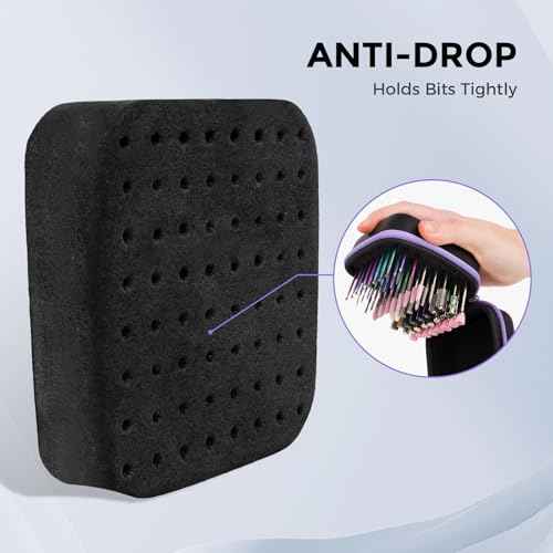 Lavinda Nail Drill Bits Holder, Dustproof Displayer Organizer Container, 64 Holes Nail Bits Container Box Case with High Density Foam to Avoid Slipping & Scratches,Purple (Drill Bits Not Included)