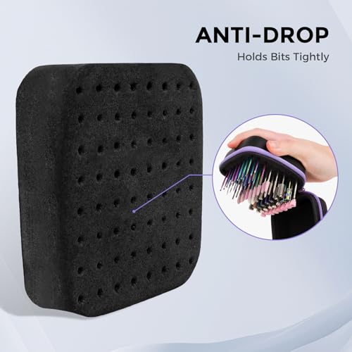 Lavinda Portable Nail Drill Bit Organizer Case 3.86 x 3.46 x 2.28 inches Black/Purple