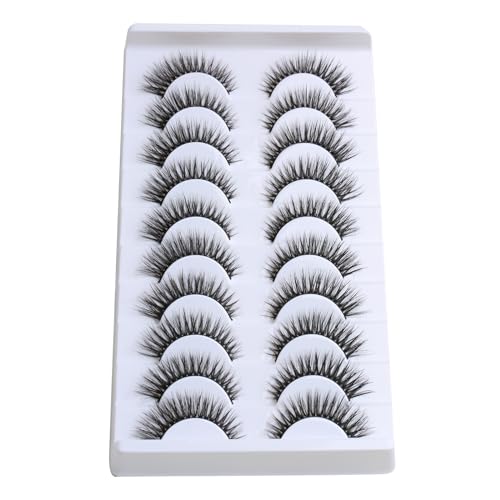 SUNWELL False Eyelashes 12mm Mink Lashes Natural Look Cat Eye Faux Mink Lashes 3D Fluffy Soft Luxury Volume Fake Lashes 10 Pairs Pack