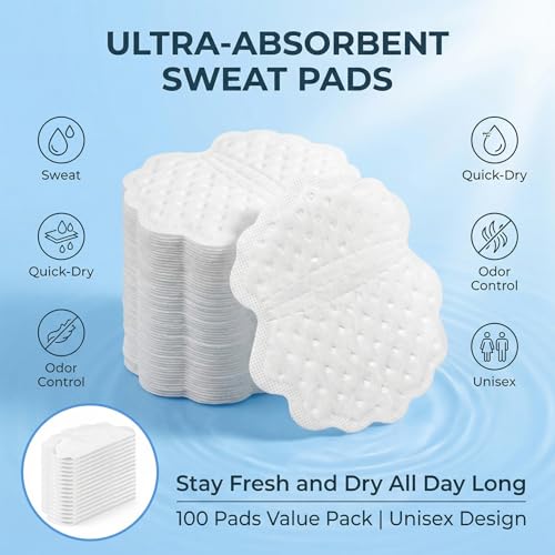 100 Pack Disposable Underarm Sweat Pads - Comfortable & Absorbent