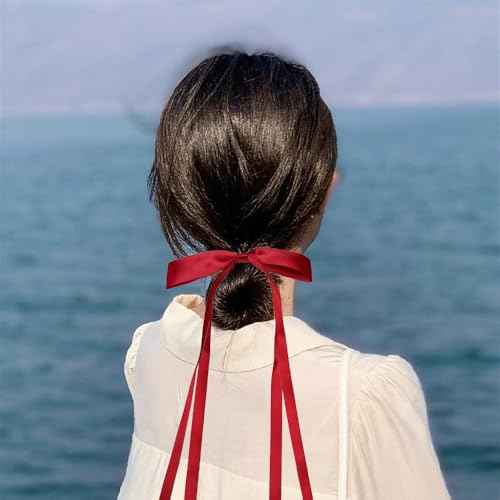 Red Hair Bows for Women,Red Hair Ribbon for Girls,Christmas Stocking Stuffers for Teen Girls,Coquette Long Hairs Clips,Hairs Accessories for Festival Party Cosplay Supplies 2Pcs