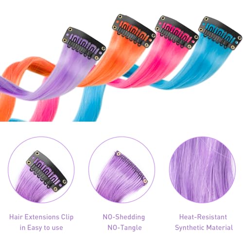 12-Piece Colored Clip-In Hair Extensions, 17" Curly Rainbow Highlights