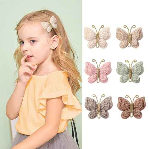 12 Pcs Butterfly Hair Bow Girl, Beige Kid's Cute Hair Clips Barrettes Accessories for Infants Toddlers Baby Kids Fine Hair