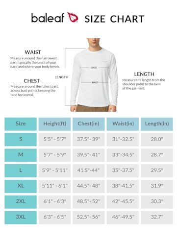 BALEAF Men's Sun Protection Shirts UV SPF T-Shirts UPF 50+ Long Sleeve Rash Guard Fishing Running Quick Dry White Size S