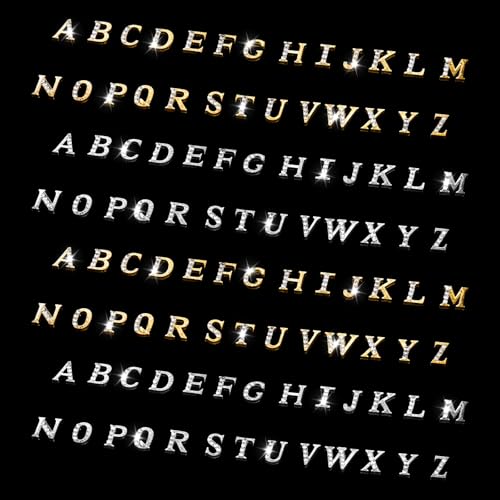 104 Pcs Rhinestone Letters Nail Studs Nail Charms, Letters Nail Rhinestones Decoration Alphabet 3D Nail Charms, Silver Gold Nail Jewels Nail Charms Y2K, Nail Accessories for Nail Art Manicure Supplies