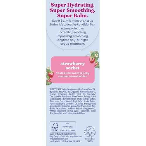 eos 24H Moisture Super Balm- Strawberry Sorbet, Lip Mask, Day or Night Lip Treatment, Made for Sensitive Skin, 0.35 fl oz