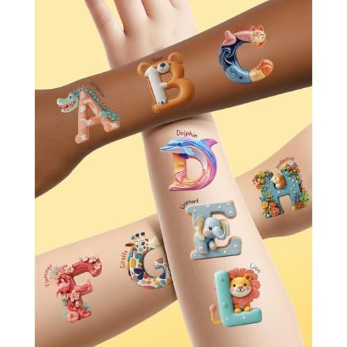 72 PCS Individually Wrapped Temporary Tattoos - ABC Animal & Wildlife Designs, Pre-Cut for Birthday Party Favors & Creative Expression