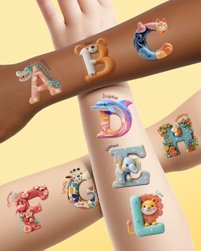 72 Pcs Temporary Tattoos - Animal & ABC Designs