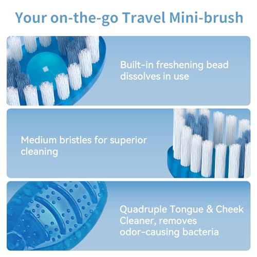 60 Count Disposable Mini Travel Toothbrushes Individually Wrapped, 5-in-1 Pre-Pasted Mini-Brush+Floss+Pick+Tongue Scraper, On The Go Portable Toothbrush with Freshening Bead, Coolmint