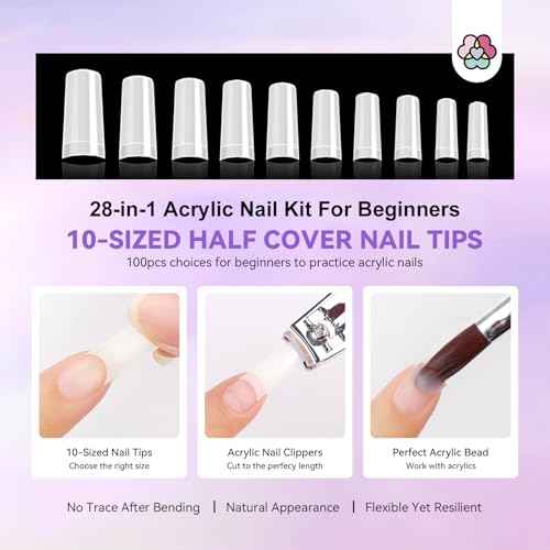 SAVILAND Acrylic Nail Kit with Drill: Nail Kit Acrylic Set with Everything for Beginners Glitter Powder and Liquid Set 100 Nails Tips Home DIY Manicure Salon