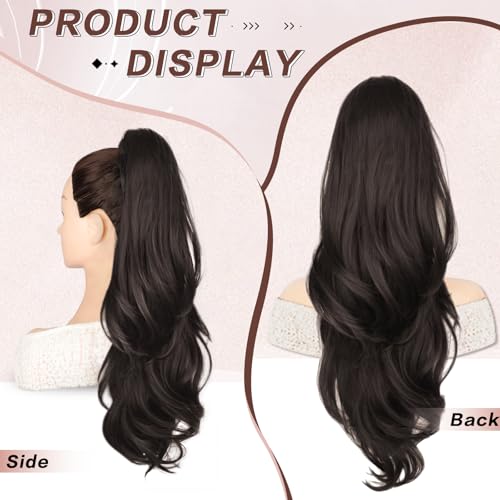 26 Inch Drawstring Ponytail Extension Dark Brown Wavy