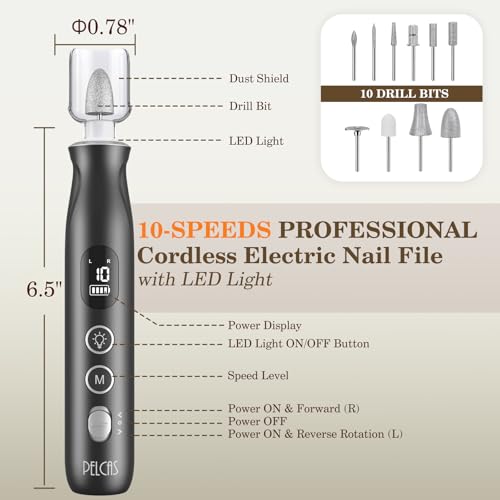 Cordless Electric Nail Grinder with 10 Speeds & LED Light