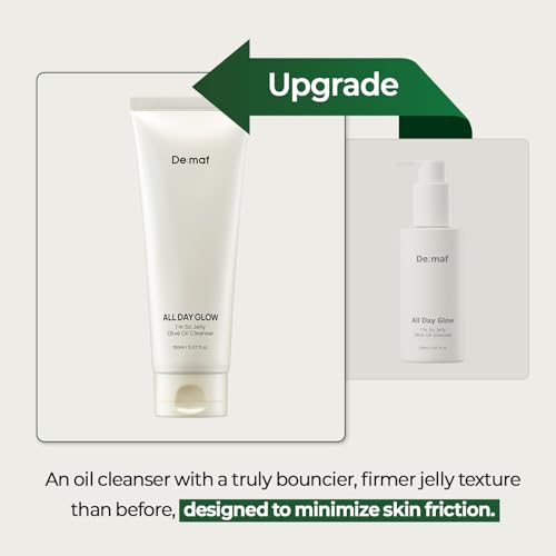 De:maf All Day Glow I'm So Jelly Olive Oil Cleanser(Tube), 76.8% Olive Oil, Jelly-like Makeup Remover for Pore Cleanse, Suitable for Sensitive Skin, Korean Skincare (150ml, 5.07, Fl Oz)