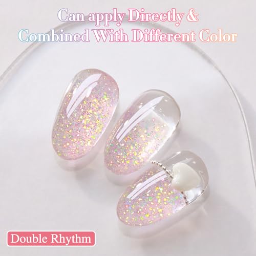 Double Rhythm Sugar Pink Glitter Gel Polish 15ml for Nail Art & Manicure