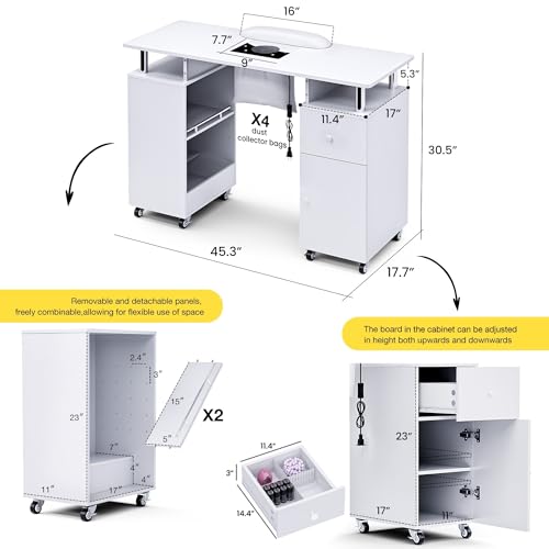 HolaiNail Manicure Table with Dust Collector & Storage