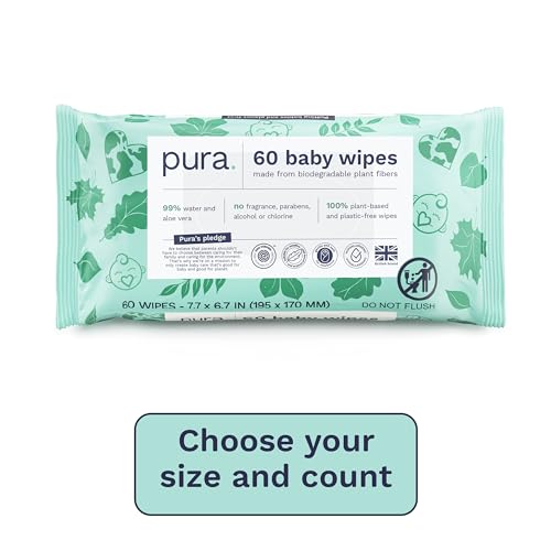 Pura Natural Baby Wipes 99% Water, 10 Pack (600 Wipes)