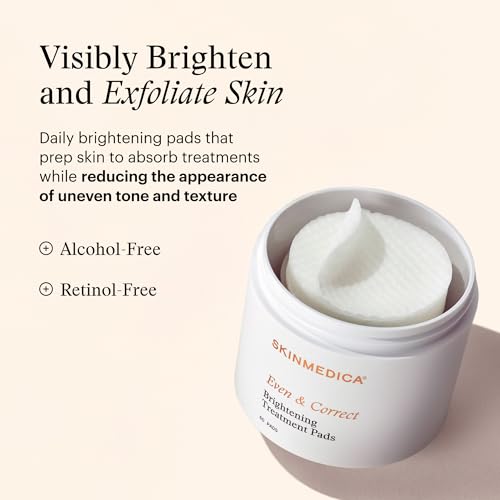 SkinMedica Even & Correct Brightening Treatment Pads For Face Exfoliating, 10% Glycolic Acid Pads That Are Retinol-Free, Alcohol-Free and Hydroquinone-Free, 60 Ct