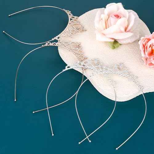 4 Pack Crown Headband for Women Princess Tiara Glittering Rhinestone Peach Crown Crystal Tiaras Heart Adjustable Cute Hair Band Birthday Headpiece Wedding Bridal Dress Up Accessories(Gold Silver)