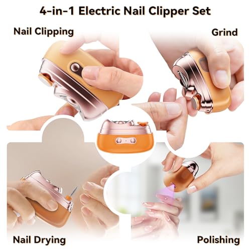 4-in-1 Electric Nail Clipper with LED Light ? Quiet Rechargeable Nail Grooming Kit, Grinder & Polisher, 2 Speed, Nail Debris Collector, Portable Gift Set