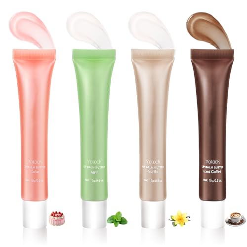 4 PCS Summer Lip Glossy Butter Balm Set, Tinted Lip Balm Long-Lasting Hydrating and Moisturizer, Glitter Lip Glossy Soften Dry Lips and Lip Care, Christmas, Birthdays Gifts for Women and Teen Girls