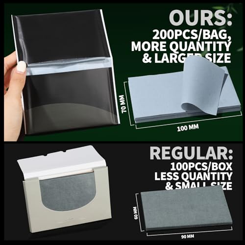 Bamboo Charcoal Blotting Paper for Oily Skin, 1200 Sheets