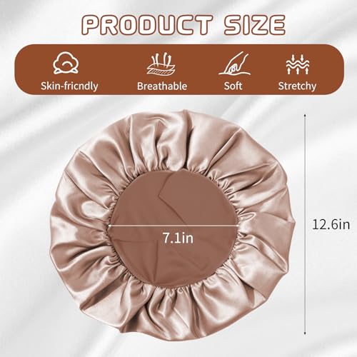 Silk Sleep Cap Set - 2 Pcs Satin Hair Bonnets for Women, Soft Elastic Band, Suitable for Curly & Long Hair - Gold & Black