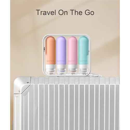 Quatish Travel Bottles for Toiletries, Original Patented Leak Proof Travel Size Toiletries, 3 oz Tsa Approved Silicone Shampoo and Conditioner Bottles, Travel Essentials, 4 Pack, Pink