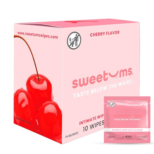 Sweetums Feminine Wipes For Women, Individually Wrapped - pH Balanced Flavored Intimate Wipes - Pack of 10 (Cherry)