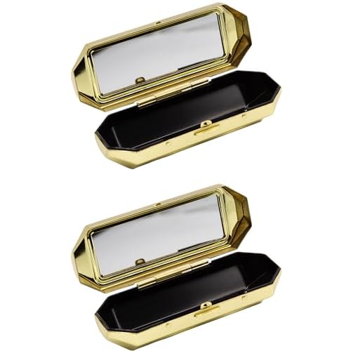 Stephanie Imports Set of 2 Capsule Shaped Lipstick Cases With Glass Mirror (Gold Polygon)