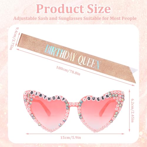 Birthday Queen Sash and Glasses Set for Women - Rose Gold