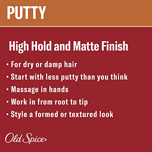 Old Spice Stay-In-Place Hair Styling Putty for Men, High Hold, Very Low Shine, 2.22 Oz (Pack of 2)