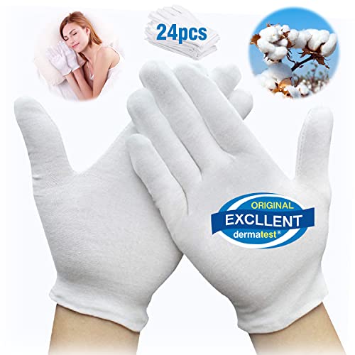 Soft White Cotton Moisturizing Gloves for Eczema & SPA Care - 12 Pairs
