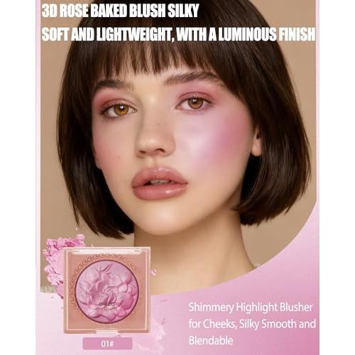 Baked Powder Blush, Lightweight Shimmery Highlight Blusher for Cheeks, Silky Smooth and Blendable Powder Blush Palette, Long-lasting All-Day Face Enhancing Makeup Color, Makeup Gift for Women Girls-01