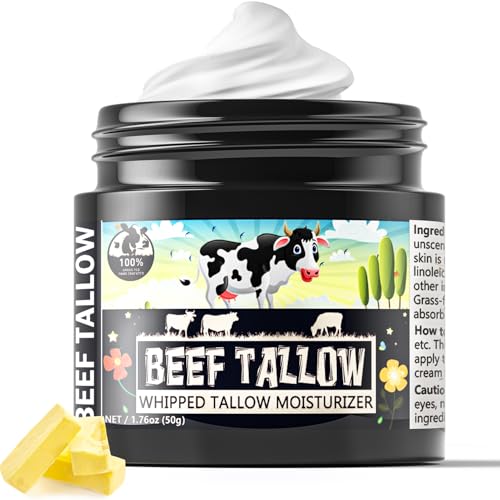 Beef Tallow Face Moisturiser - 100% Grass Fed Beef Tallow for Skin Care - Natural Handmade Lotion Whipped Beef Tallow Cream for Face & Body Sensitive Skin (New Black)
