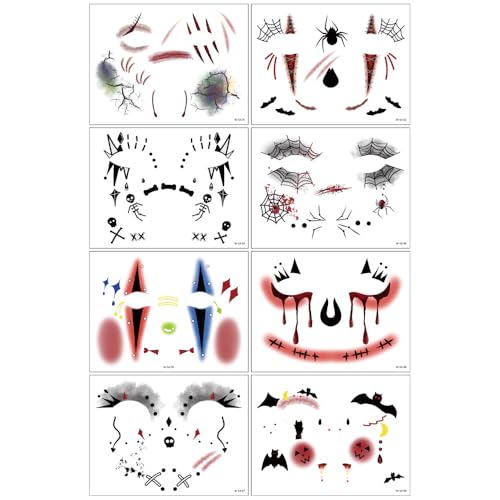 8 Sheets Halloween Eyeshadow Face Eye Makeup Tattoo Stickers Spider Web Horror Temporary Tattoos for Halloween Carnival Party Decoration