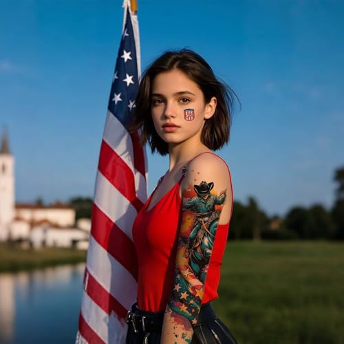 USA Flag Temporary Tattoos - 8 Sheet Patriotic Set, Waterproof
