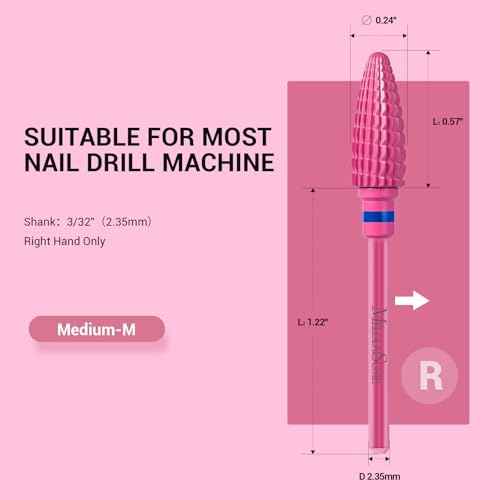 MelodySusie Large Cone Nail Drill Bits, 3/32'' Carbide Tungsten Multi-function Bits, Fast Remove Acrylic or Hard Gel for Manicure Pedicure Salon Professional or Beginner, Pink Blossom, Medium