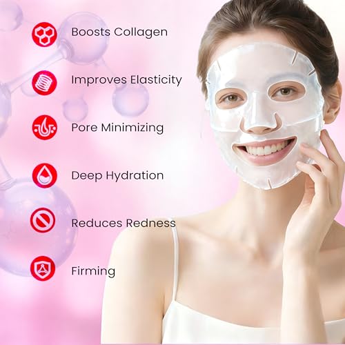 Collagen Glow Up Mask 2.0, Bio Collagen Face Mask for Firming Skin, Deep Hydration, Wrinkle & Pore Reduction(4 Count (Pack of 1))