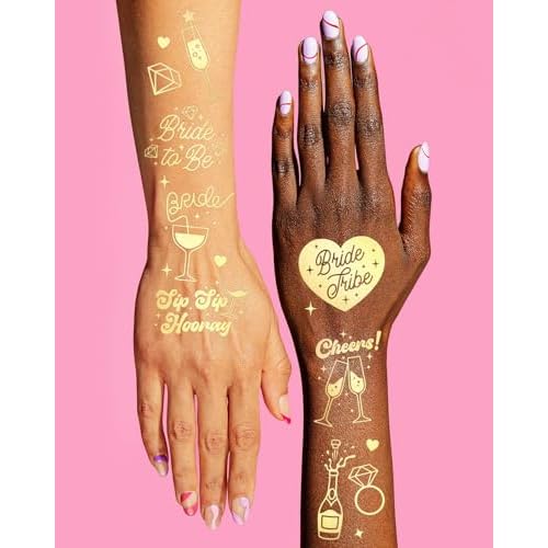 xo, Fetti Gold Bachelorette Tattoos, 54 pcs | Bach Party Favors, Bride Tribe Temporary Tats, Metallic Bridal Party Accessory, Bridesmaid Gift