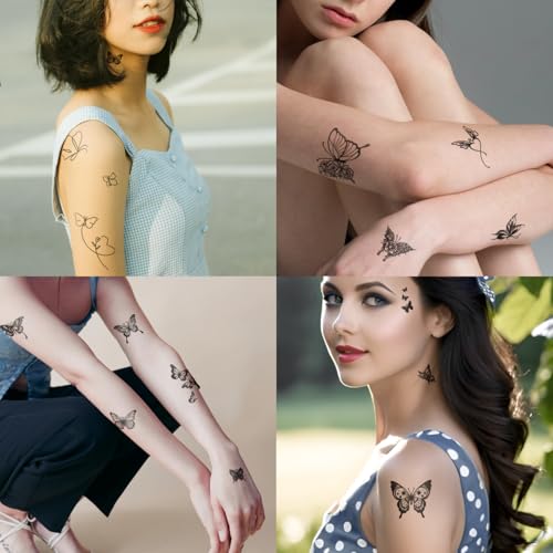 Butterfly Temporary Tattoos - Waterproof Black & White Fine Line