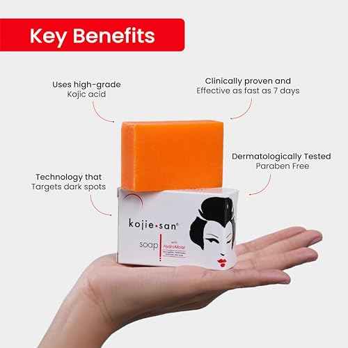 Kojie San Original Kojic Acid Soap that Reduces Dark Spots, Hyperpigmentation, & Scars with Exfoliating Soap Net Included - 65g x 3 Bars