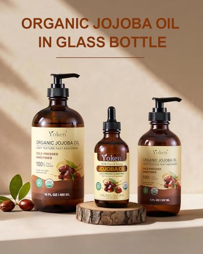 Yoken Organic Jojoba Oil 4oz - Pure Cold Pressed for Face, Hair & Skin