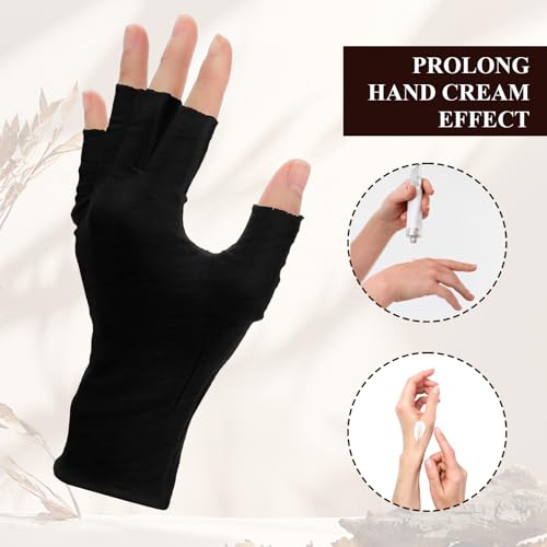 8 Pairs Black Cotton Fingerless Moisturizing Gloves for Dry Hands & Eczema