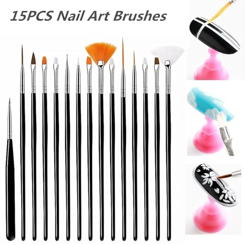 FULINJOY 21Pcs Nail Art Brushes & Dotting Tool Set with Resin Palette