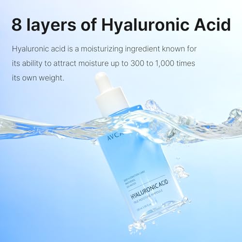 AVCA Moisture Hyaluronic Acid Serum 100ml (3.38 fl oz) ? Deep Hydrating Face Serum for Dry Skin with 8-Type HA, Panthenol & Deep Sea Water for Lightweight, Non-Sticky Moisture