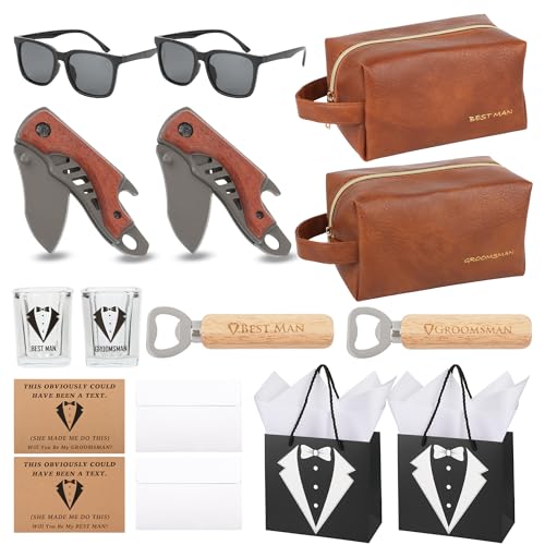 18PCS Groomsmen Gift Set – Whiskey Glasses, Toiletry Bag & Accessories