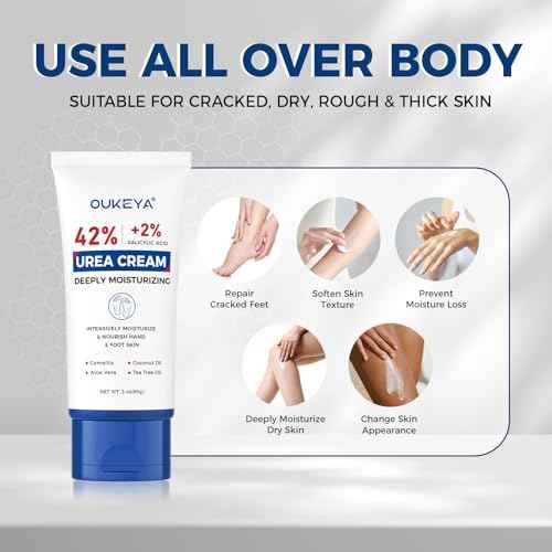OUKEYA Urea Cream 42 Percent with 2% Salicylic Acid Tube 3 Oz,Urea Foot & Hand Cream for Dry Cracked,40 per Lotion for Feet Maximum Strength
