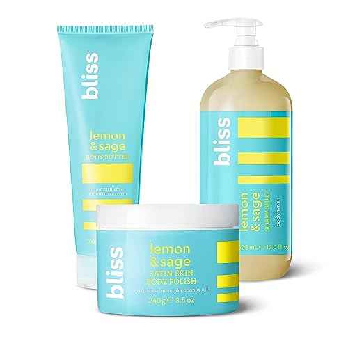 Bliss Lemon & Sage Trio: Soapy Suds Body Wash, Exfoliating Body Scrub & Lemon & Sage Body Butter ? Hydrating & Nourishing for Soft, Radiant Skin